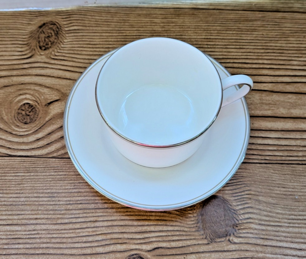 Vera Wang Fidelity Wedgwood Cup and Saucer Fine Bone China Platinum Trim VTG