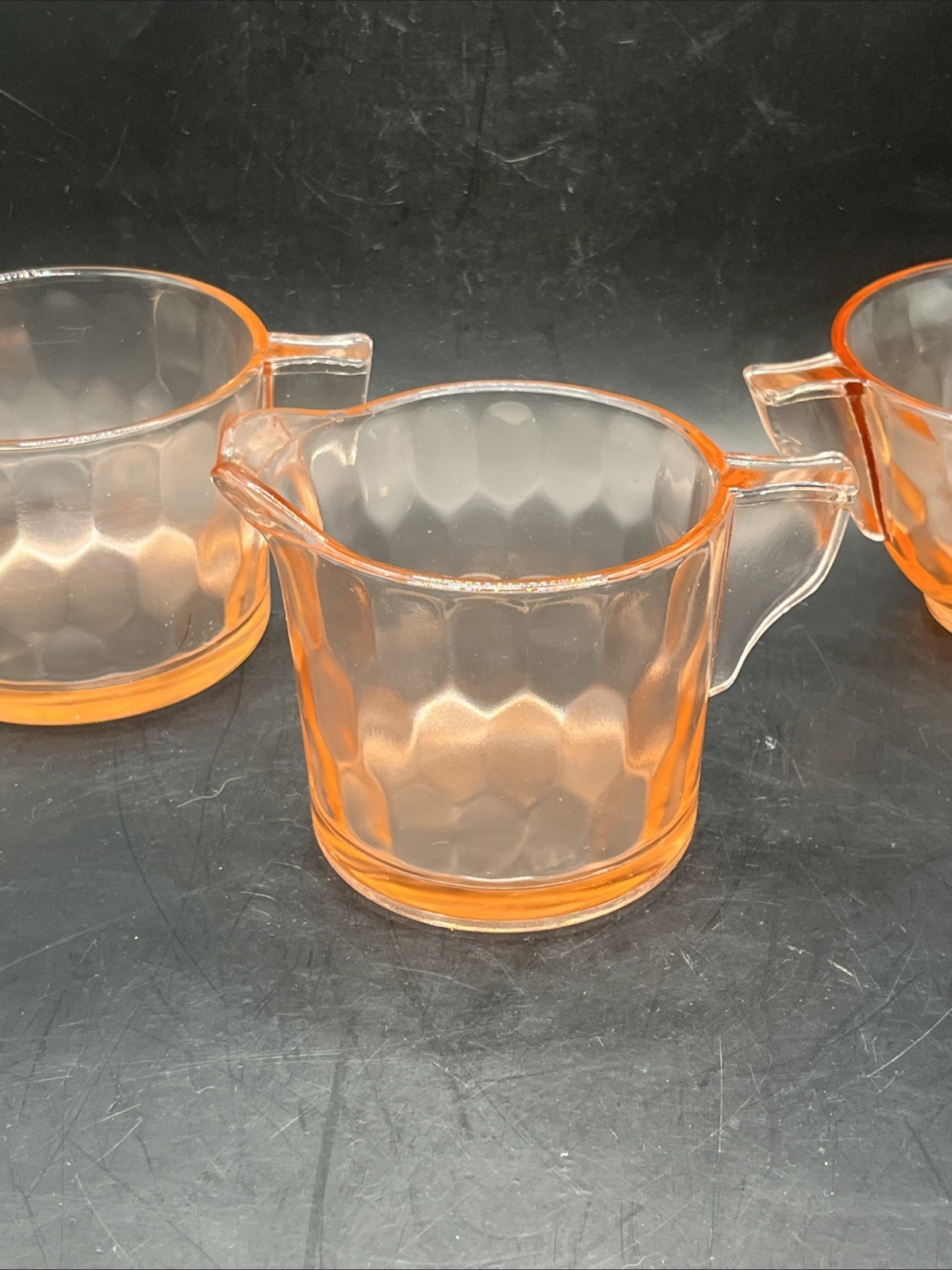 Jeannette Glass Hex Honeycomb Pink Depression Sugar Creamer Tea Grandmillenial