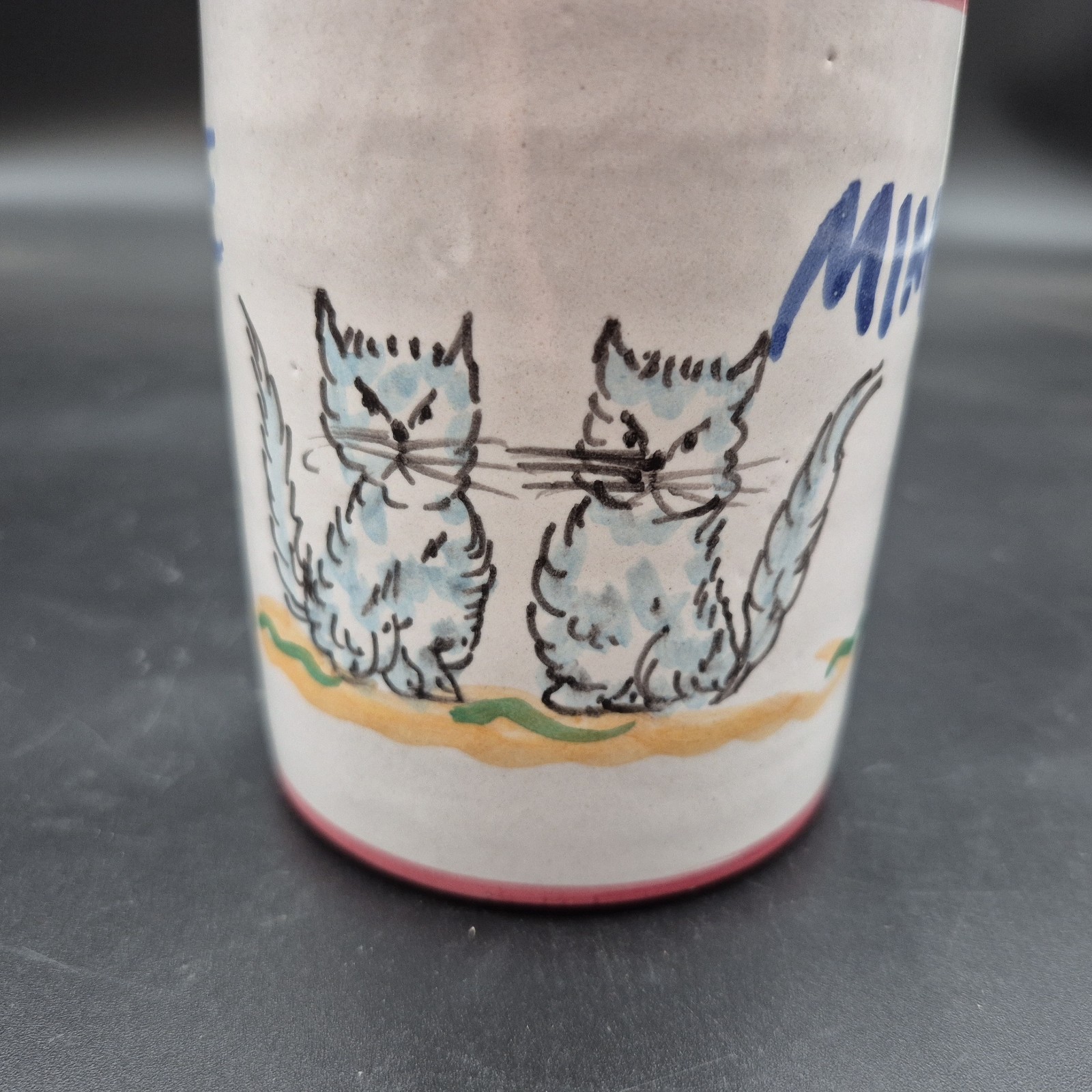 Vietri Solimene Cat Patisserie Croissant Hand Painted Mug Italy Gray Cats