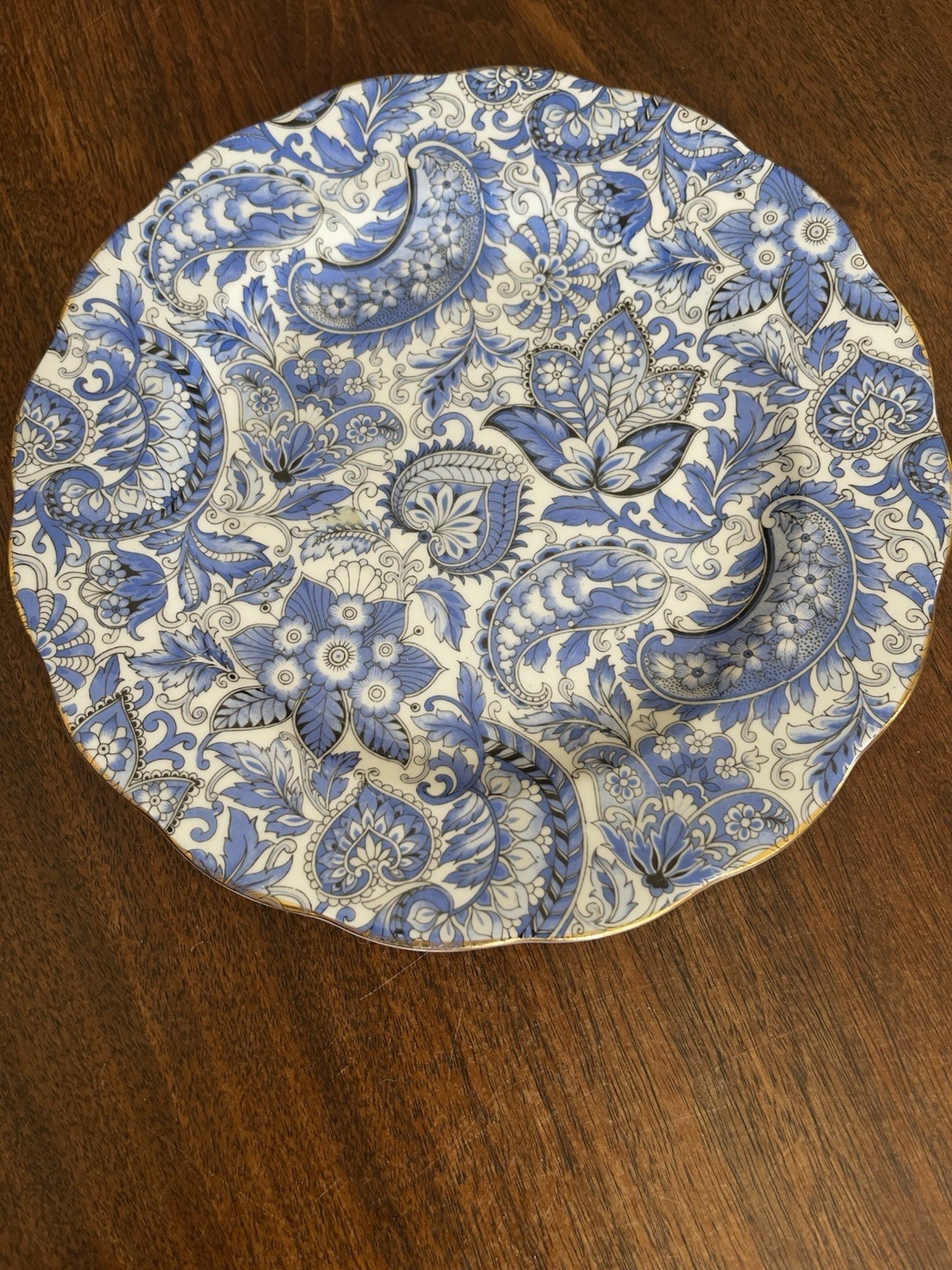 Royal Standard Bone China England Paisley Blue and White Plate Gold Trim