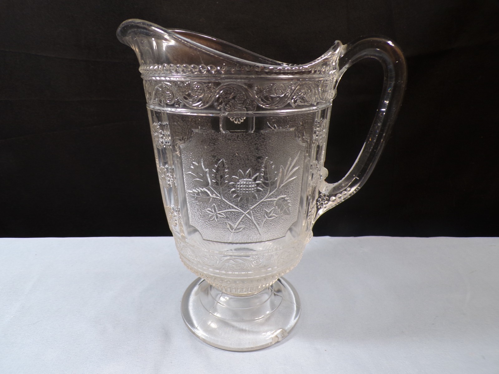 Vintage Circa 1880 Bryce Brothers Clear Glass Willow Oak Milk Pitcher