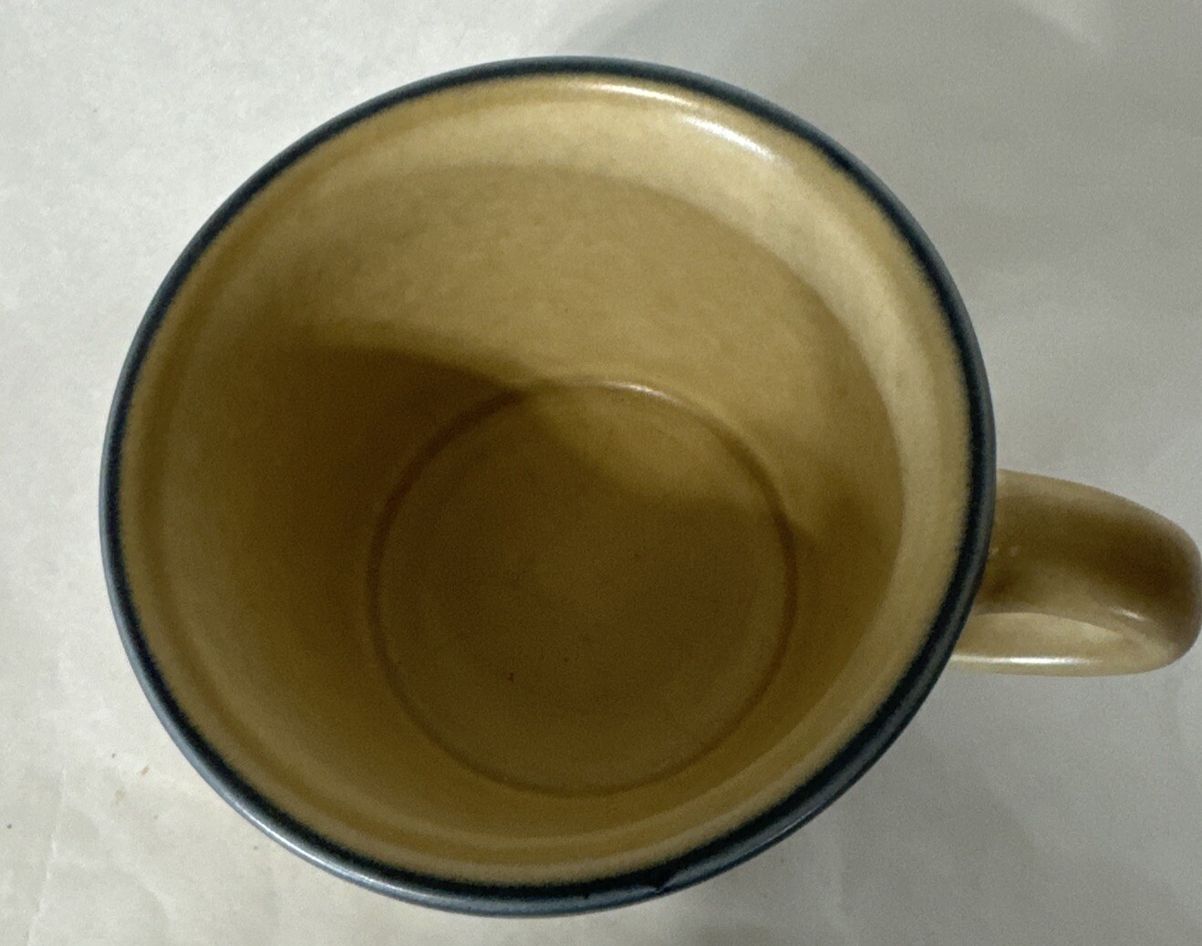 Pfaltzgraff Folk Art Coffee Tea Cups Mugs Blue Tan USA Stoneware Lot Of 2