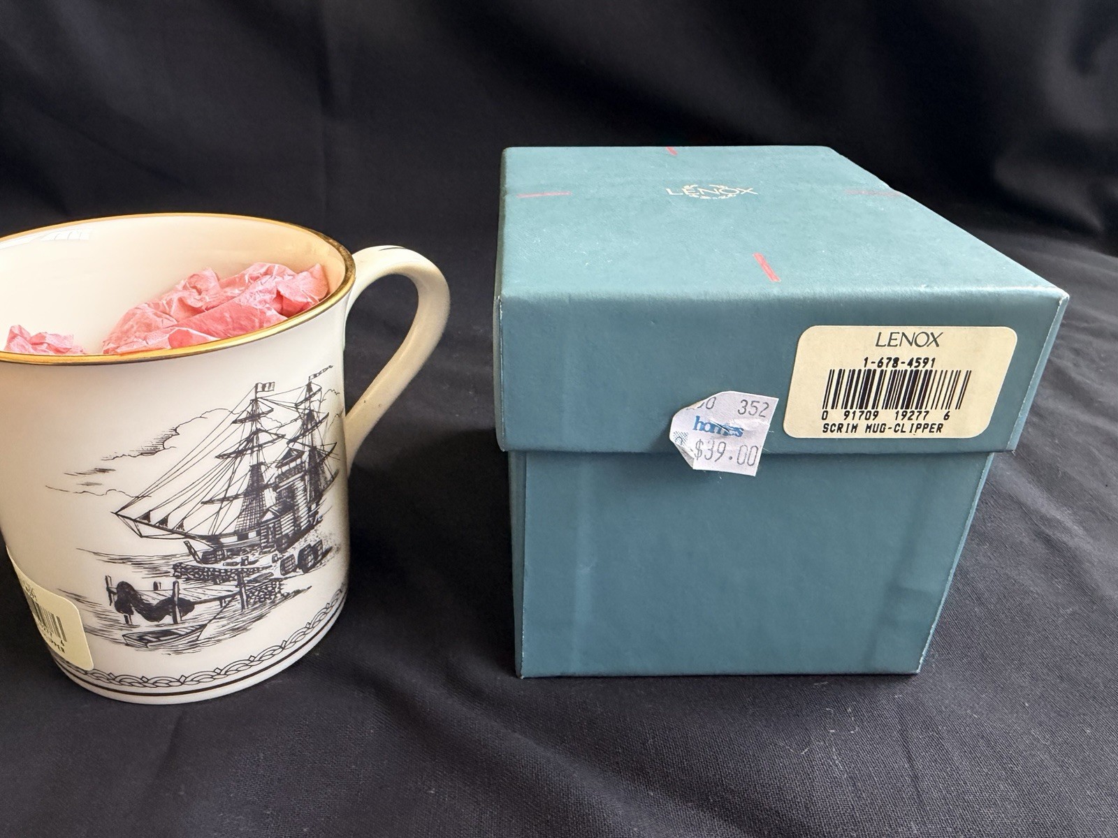 Lenox scrimshaw Mugs. 2 Frigate, 2 Clipper NEW in Original Box