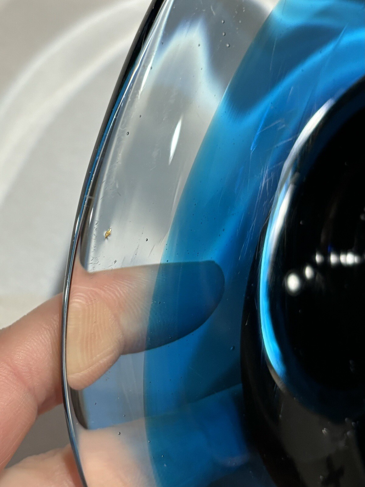 Vintage Art Glass Blue, Black to Clear Asymmetrical Candy or Trinket Dish AS IS