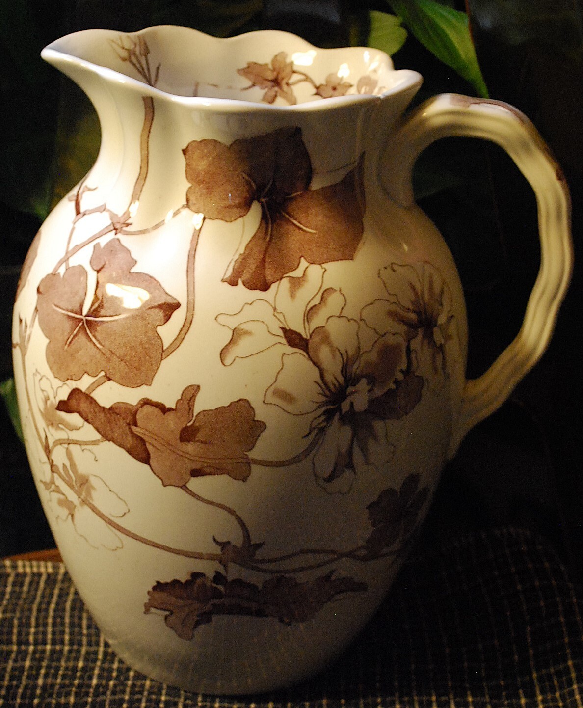 Antique ‘BETA’ Victorian Water Pitcher FURNIVALS IRONSTONE TRANSFERWARE POTTERY