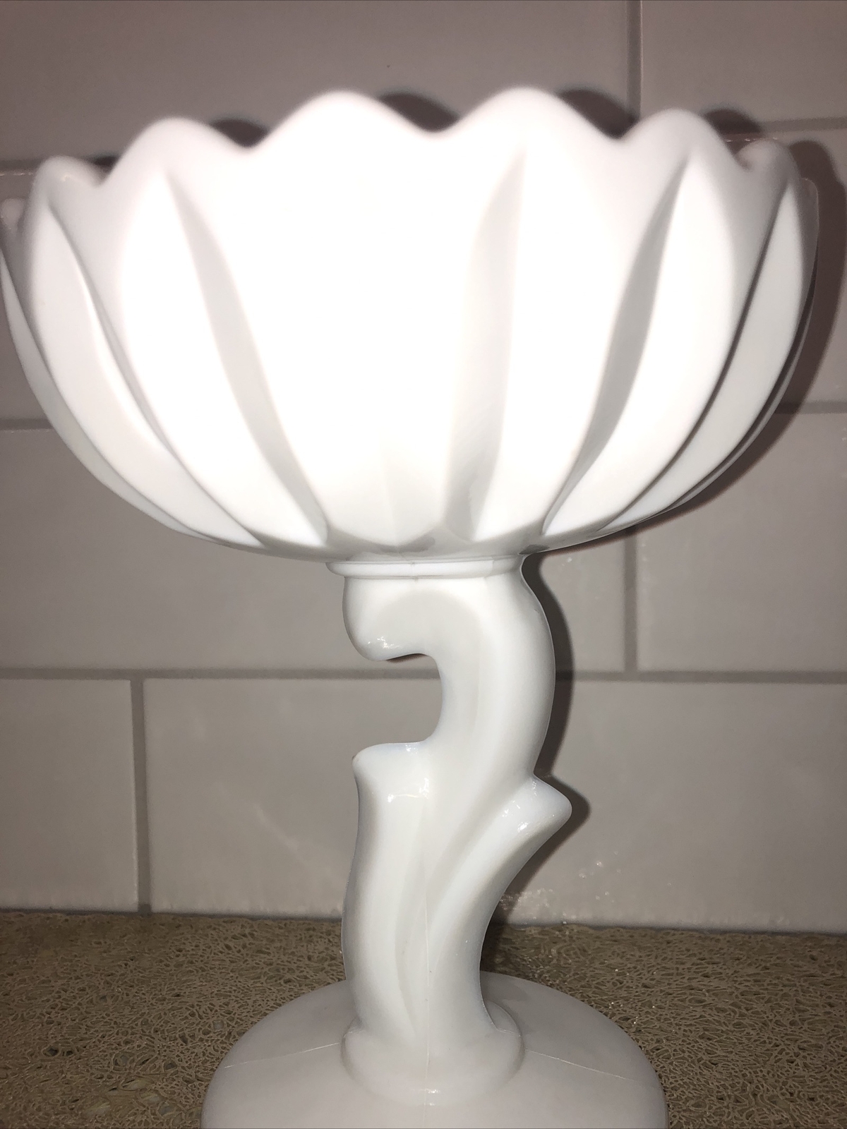 Vintage Indiana Milk Glass Large Tulip Pedestal Bowl 6” round 7” Tall Candy Dish