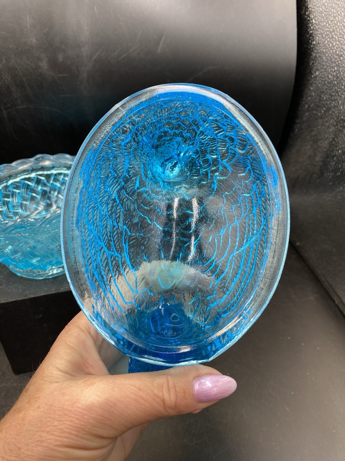 Blue Transparent Glass Hen On Nest Candy Dish