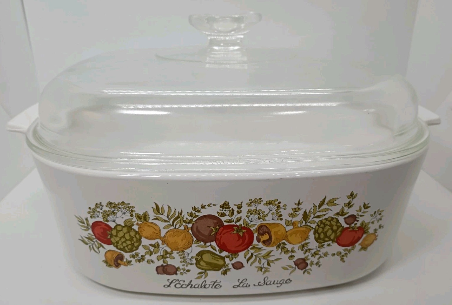 VINTAGE CORNING SPICE OF LIFE 5 QUART CASSEROLE DISH W/PYREX DOME LID DUTCH OVEN
