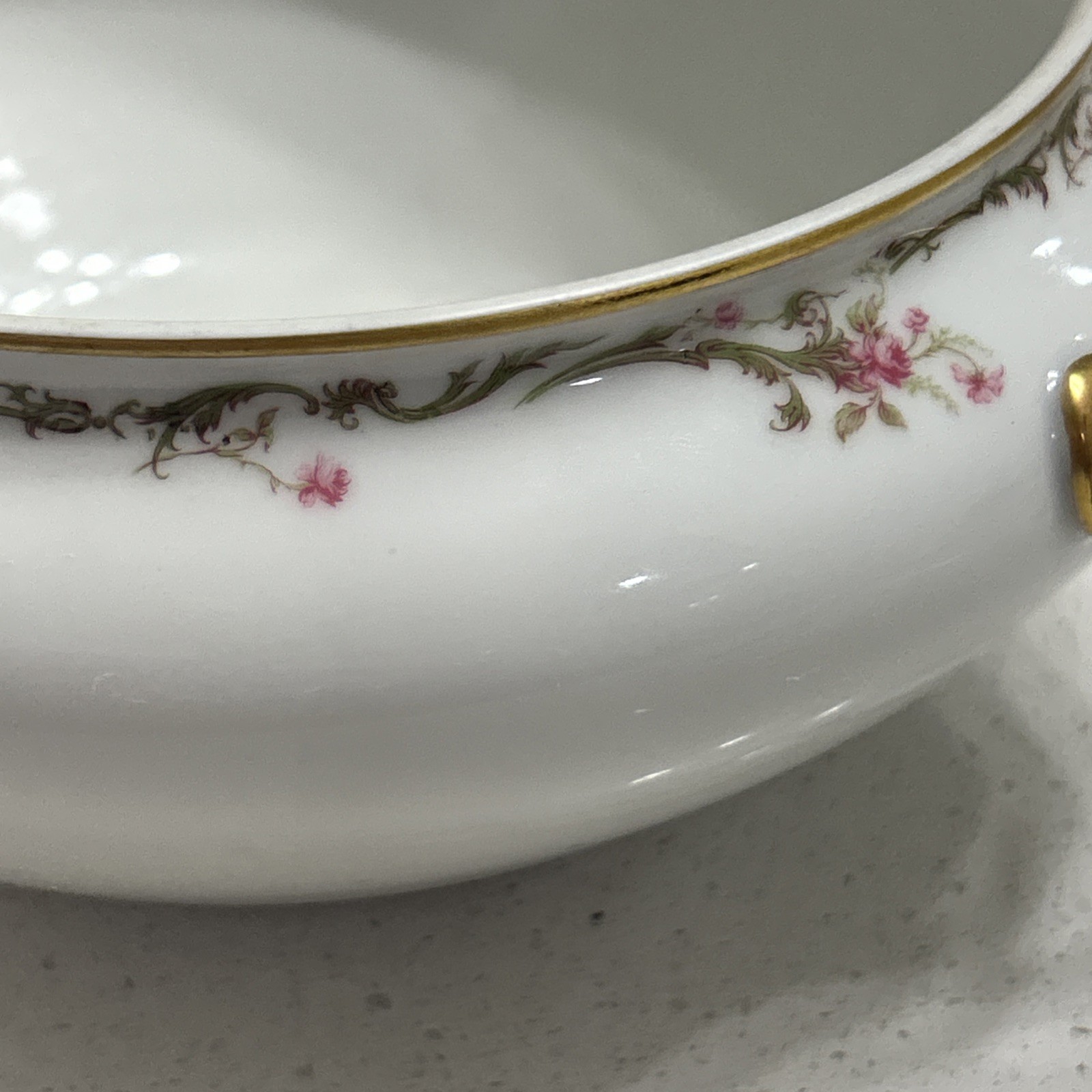 Haviland Limoges France Handled Casserole Dish Pink Rose Garland & Gold Trim