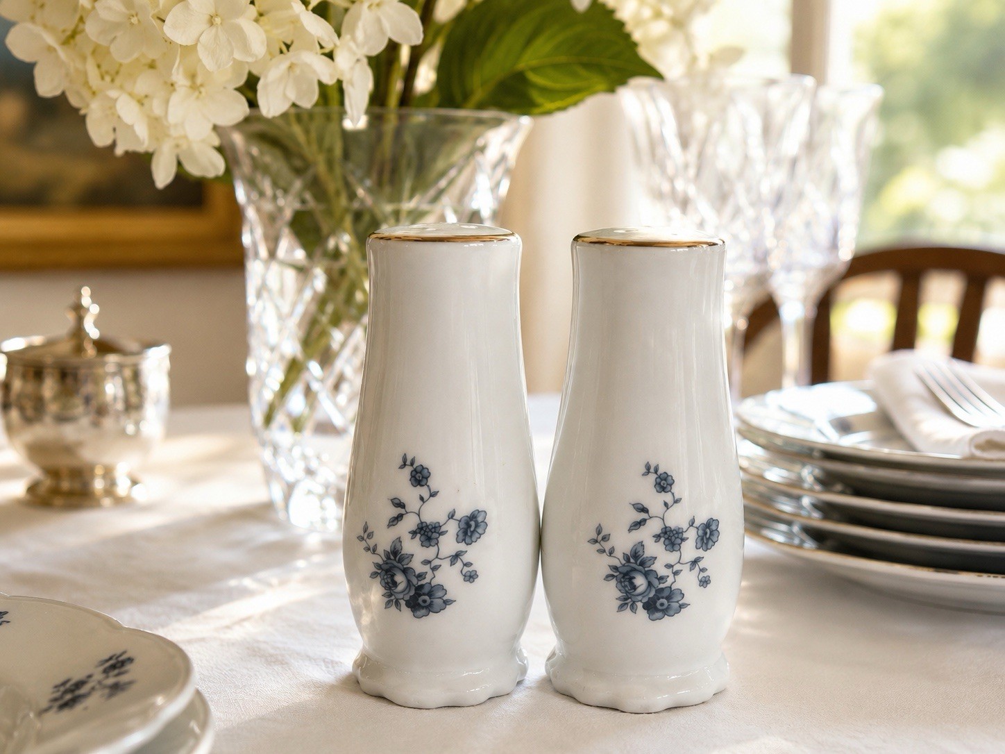 Johann Haviland Bavaria Blue Garland Platinum Trim Salt & Pepper Shaker Set