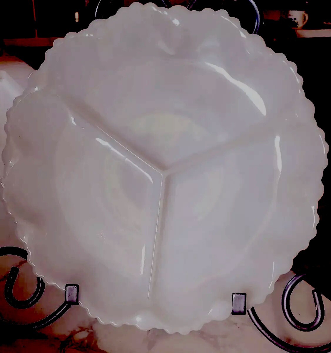 Vintage Anchor Hocking Milk Glass Sectioned Divided Serving Dish 10”