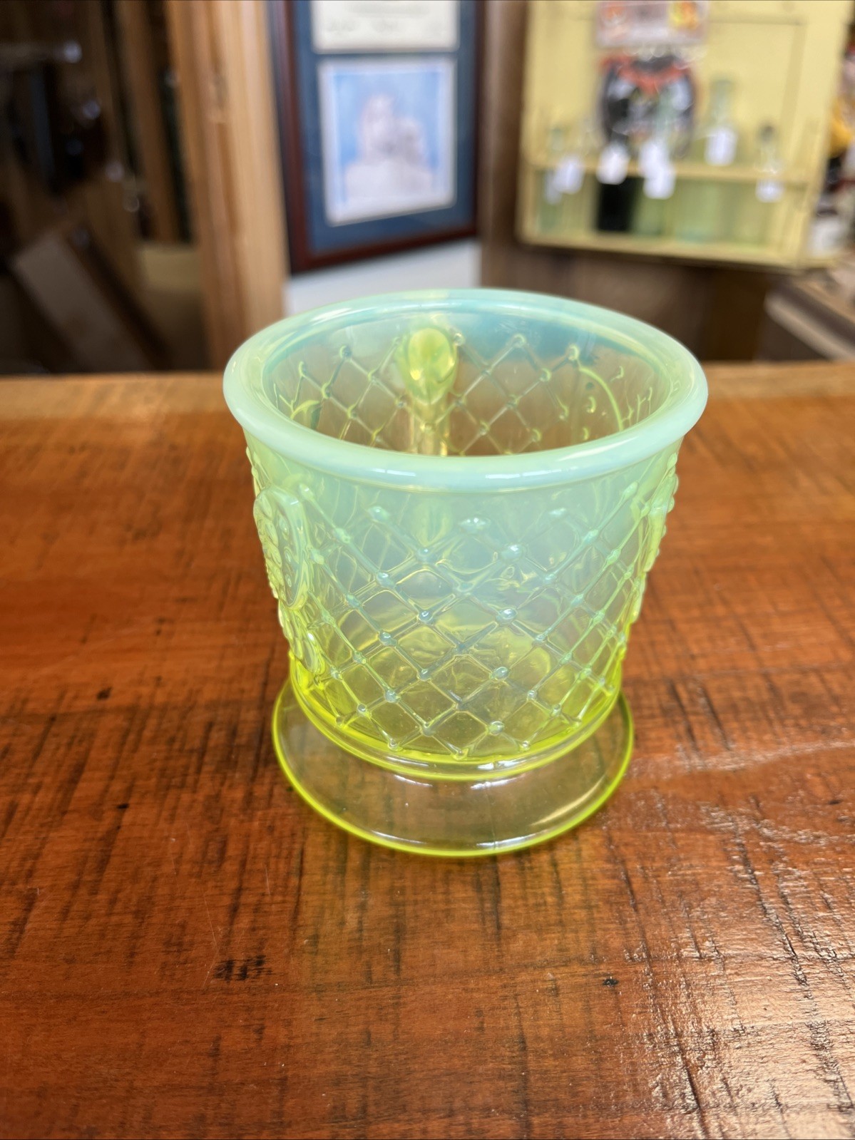 Fenton Uranium Glass Butterfly Mug From FAGCA 1988 *Glows!