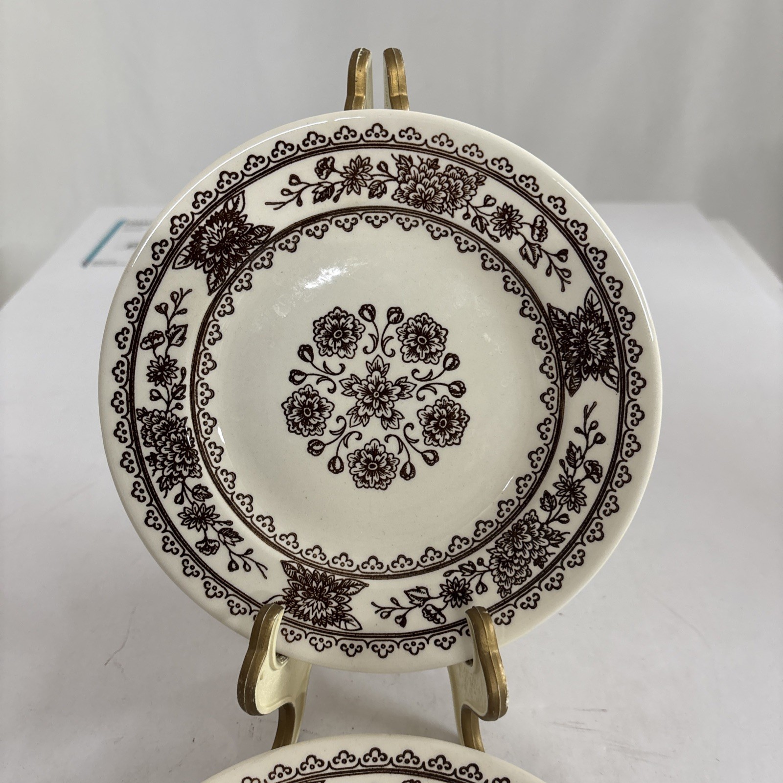 4 Vintage Royal China Hampshire Vendome 6 1/2″ Bread Plates Brown Mums Flowers