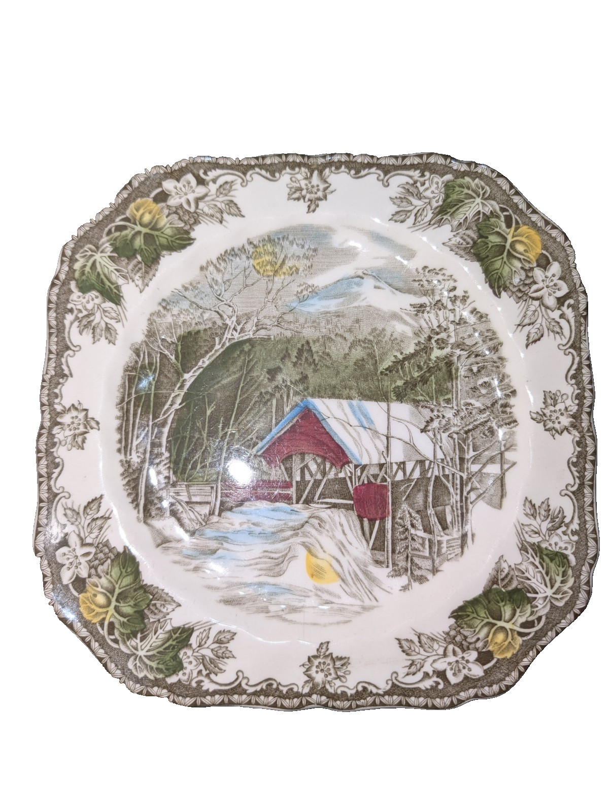 JOHNSON BROS SALAD PLATE – FRIENDLY VILLAGE “THE COVERED BRIDGE” SQUARE
