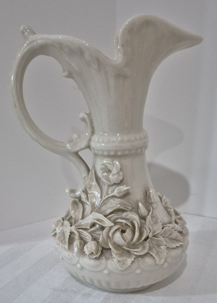 Vintage Belleek Aberdeen Pitcher Applied Flowers Ireland Green Mark