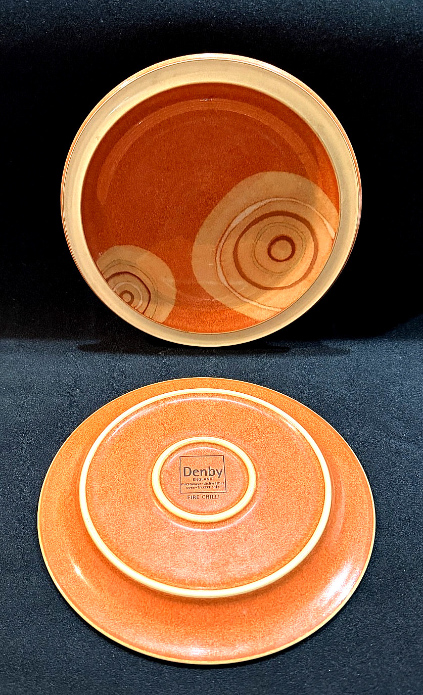 Denby Fire Chili Pattern Swirls Contemporary 8 Salad/Dessert Plates England EUC!