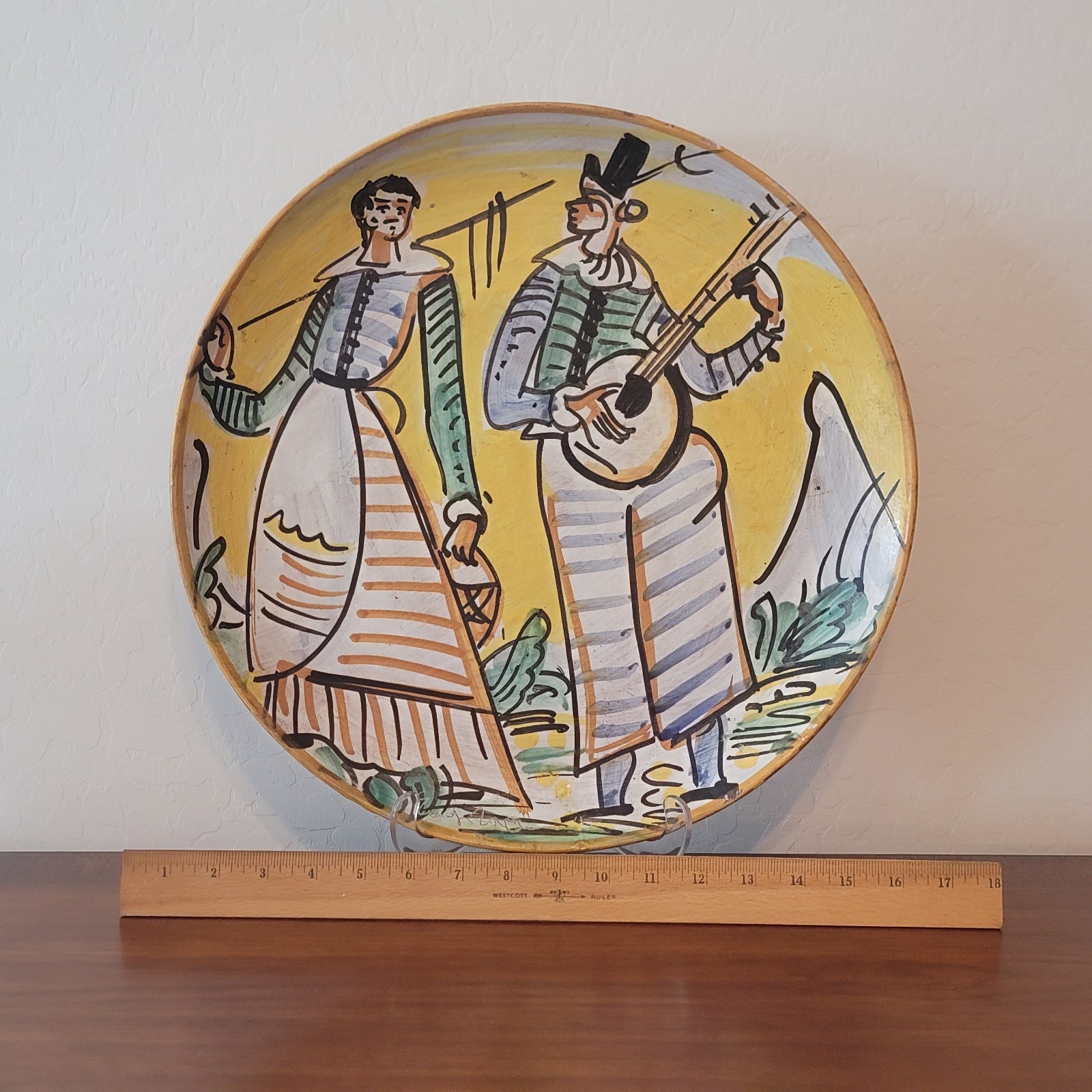 Vintage Montelupo Italy Decorative Plate 15.5″ Courting Couple Signed E Zoya