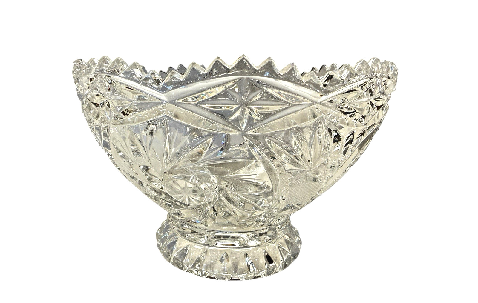 Vtg Lausitzer 24% Lead Crystal Pedestal Bowl Pinwheel Star Of David Hobstar 6″
