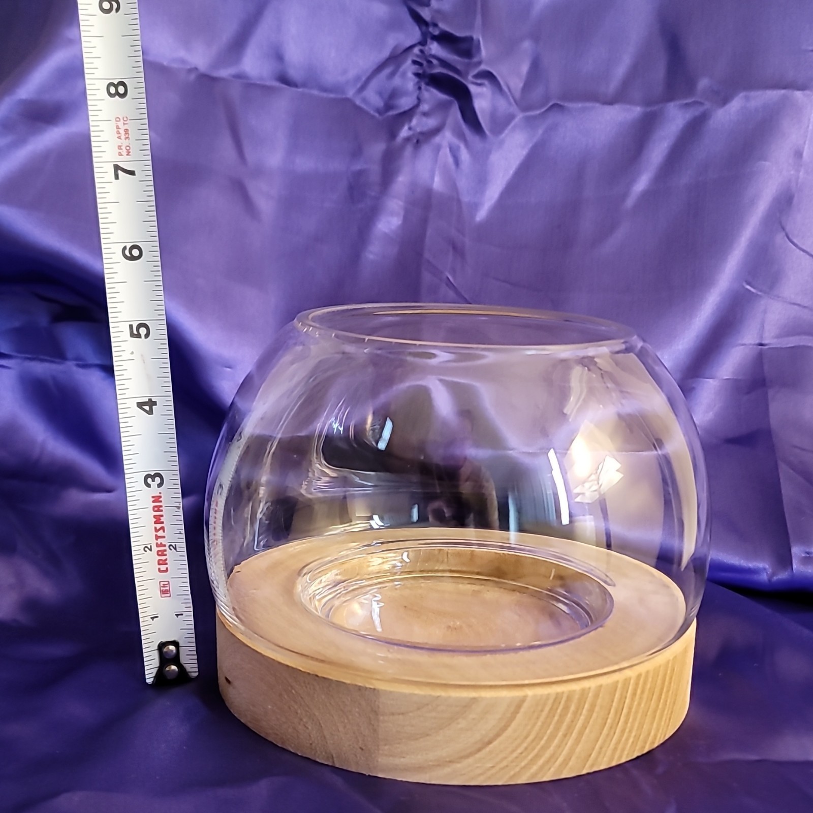 Round Glass Bowl with Wooden Base Stand, 8in x 5in. Buy 2+ free shipping