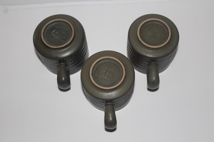 Vintage Denby Camelot Dark Green Chevron Mugs Set Of 3 Made in England