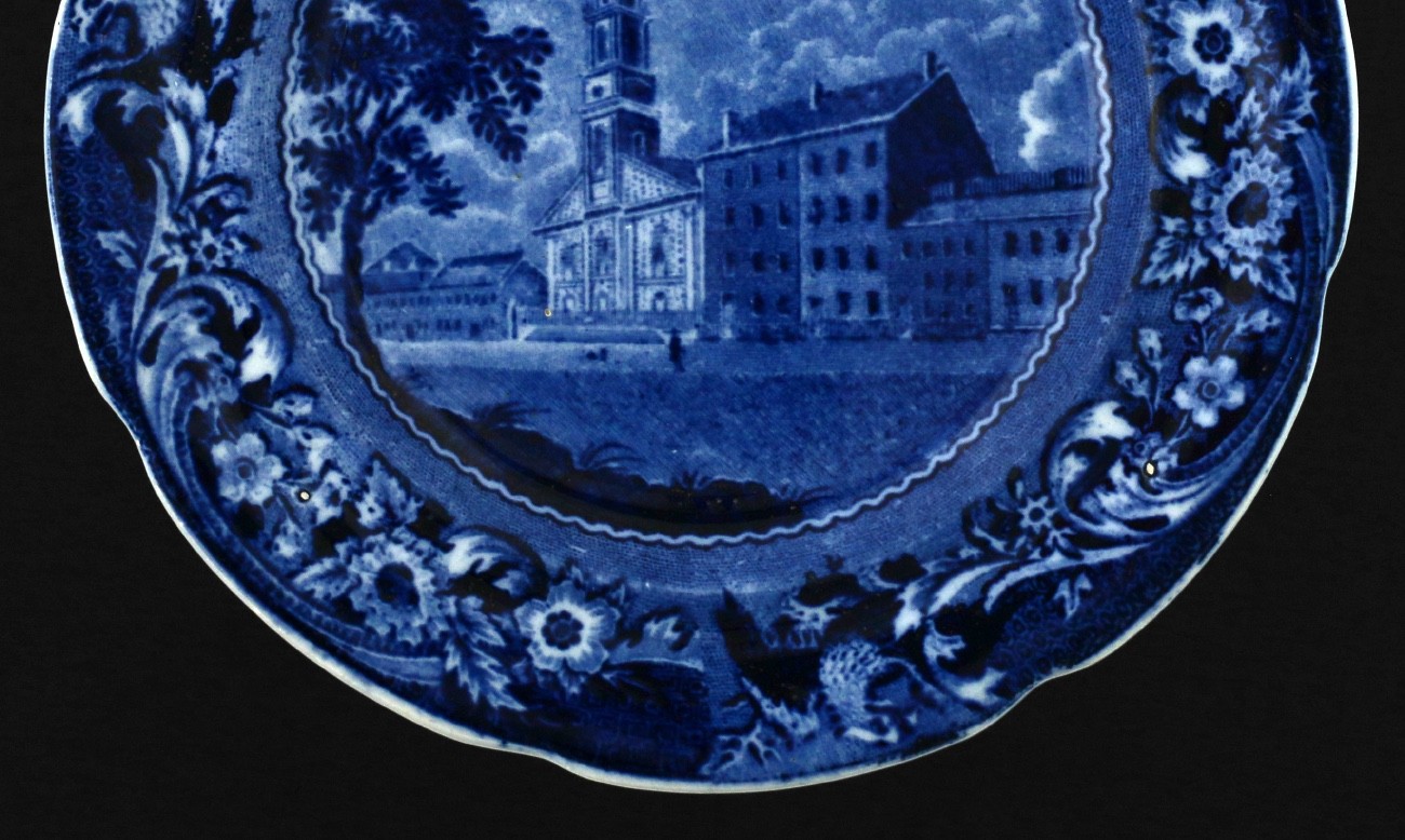 Scarce Antique Historical Staffordshire Dark Blue Transferware NEW YORK Plate