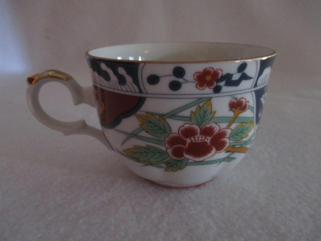 Gumps Kiku Coffee/ Tea Cup Blue & Rust Floral Gold Edge Excellent Multiple Avail