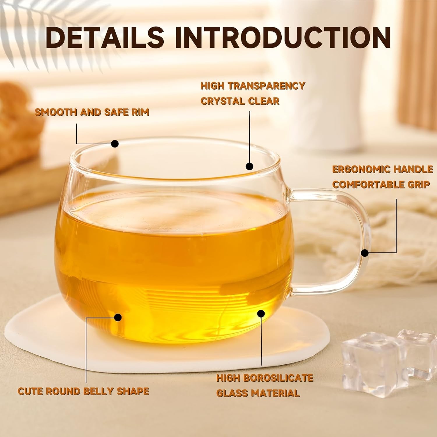 Glass Tea Cups Set of 2, Clear Borosilicate Glass Teacups with Handle for Tea…
