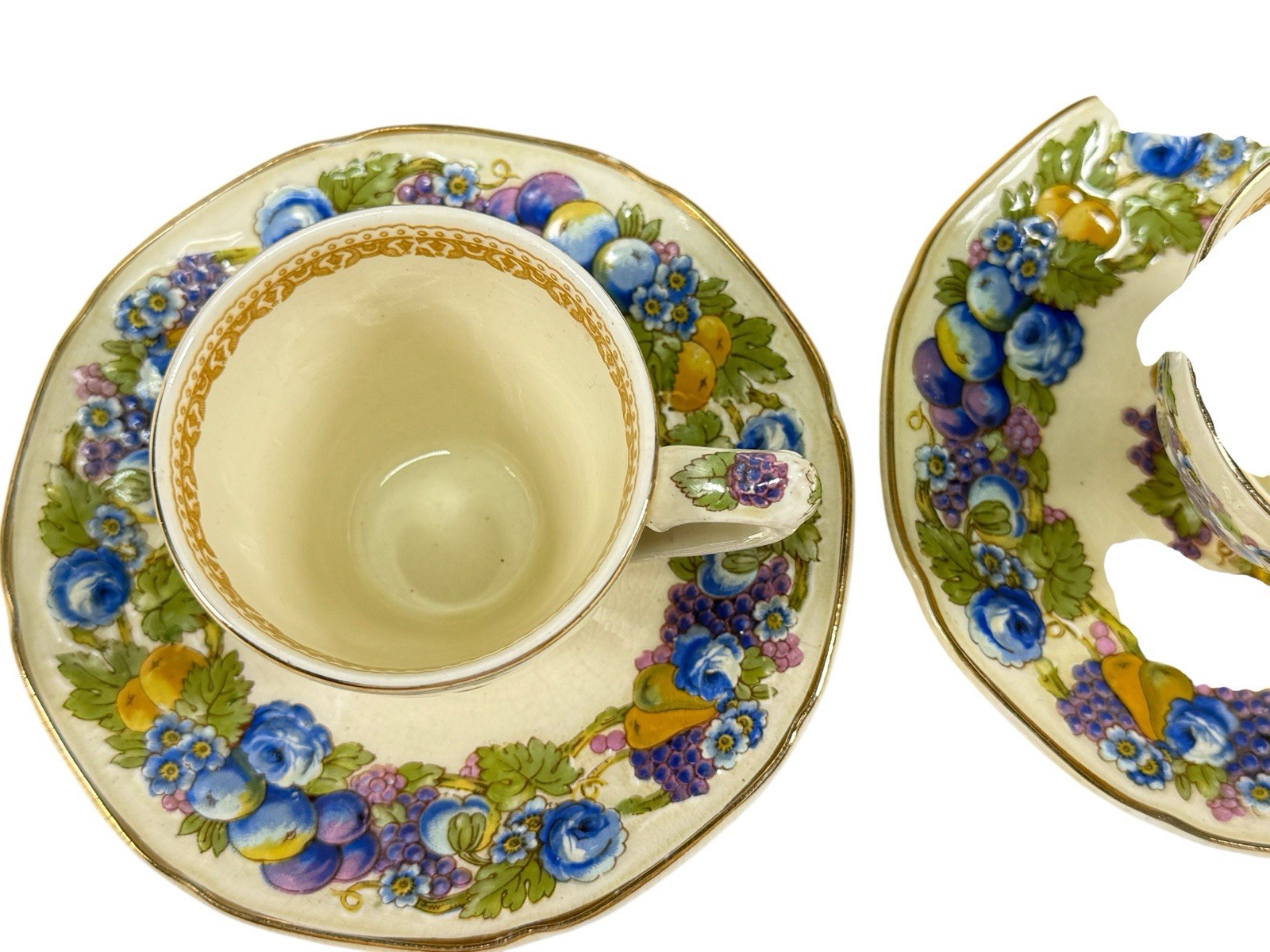 Vintage Crown Ducal Florentine Tea Set of 6 Cups & Saucers Made in England 1954