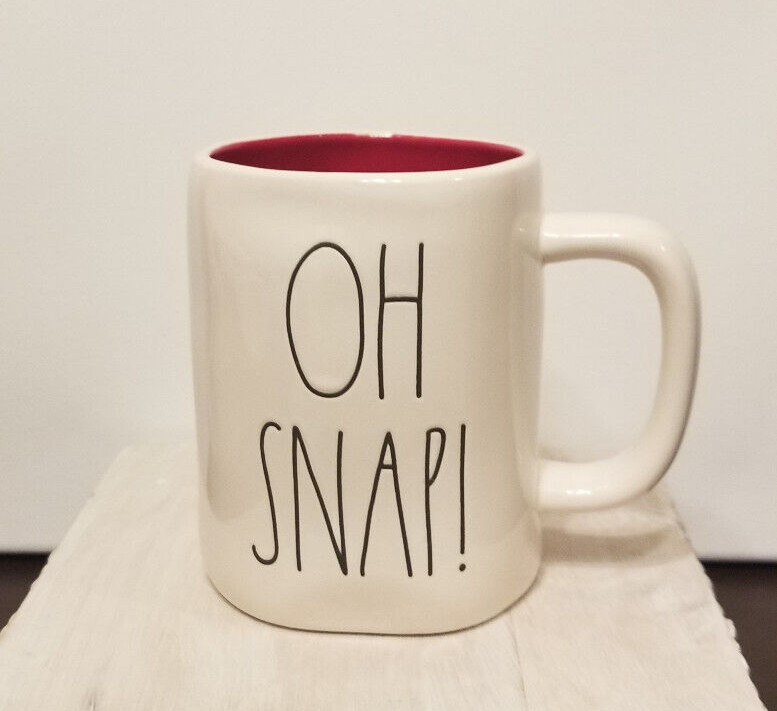 Rae Dunn Christmas Mug “Oh Snap!” Red Interior Gingerbread Man Winter Santa