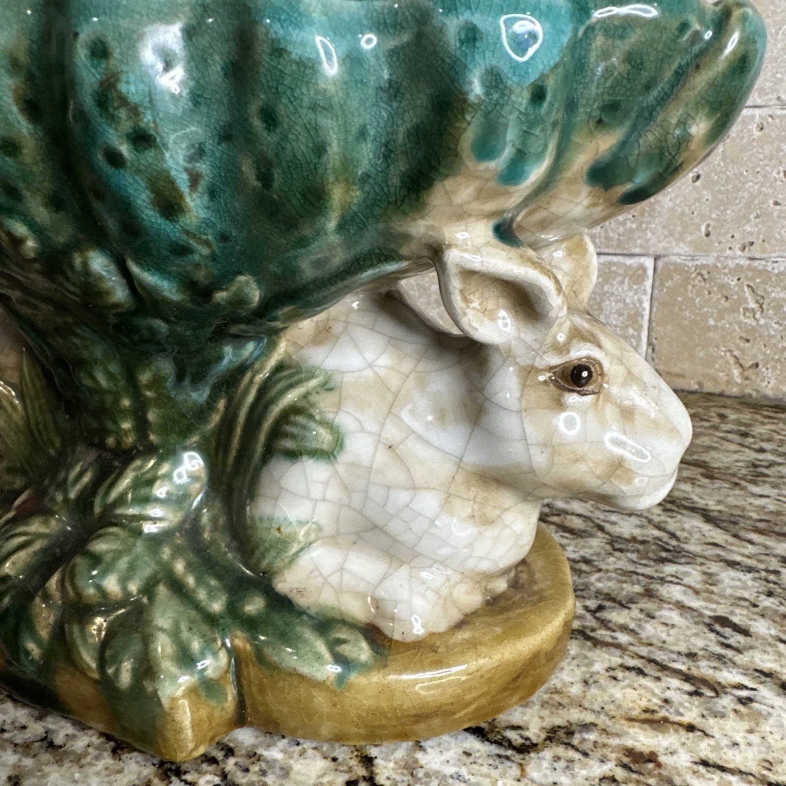Late 20th Century Majolica Style Bunny Rabbit Compote