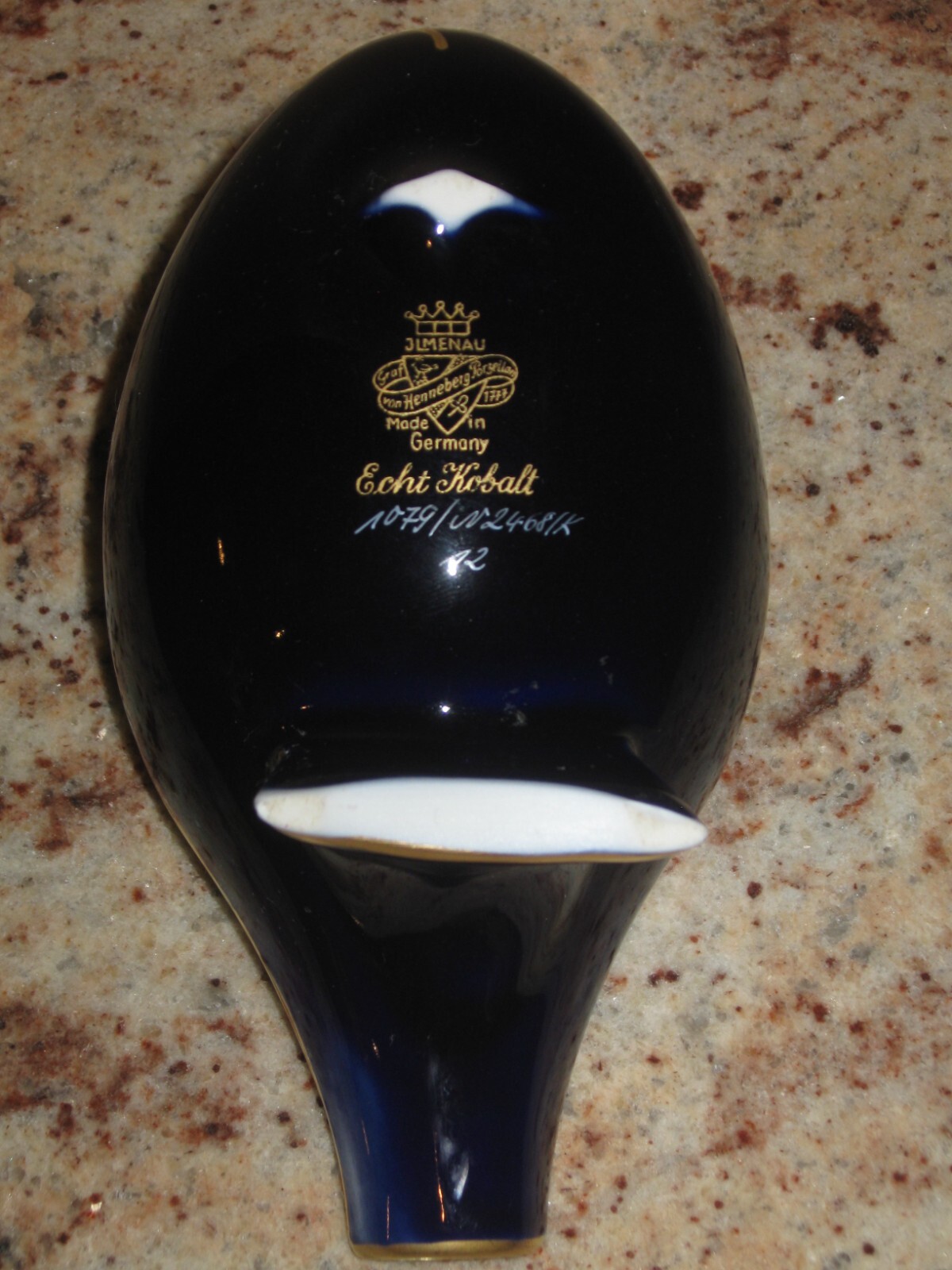 ECHT KOBALT JLMENAU COBALT BLUE GOLD FLORAL DESIGN GERMANY SPOONREST