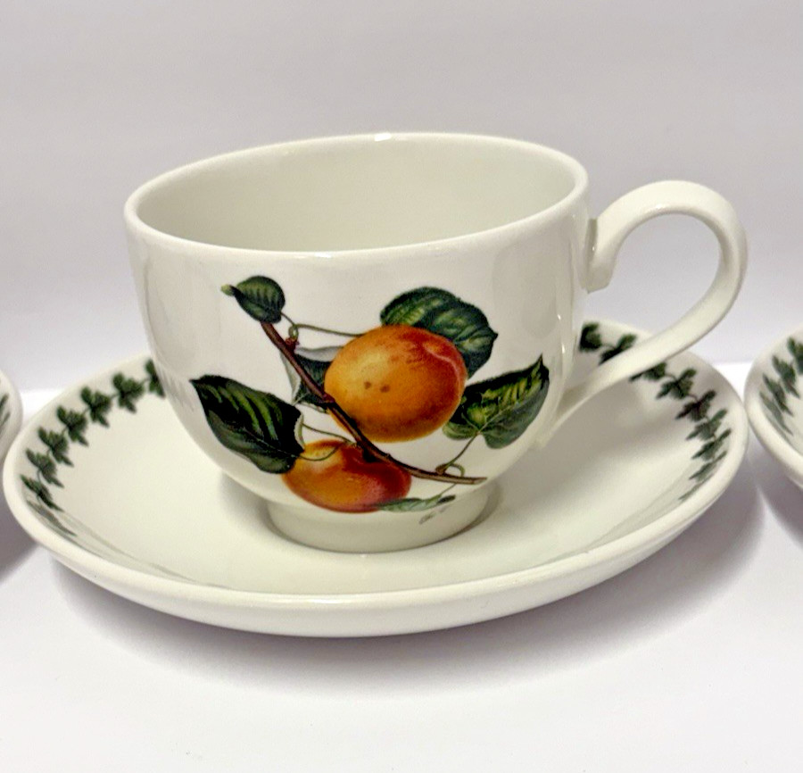 Portmeirion Pomona Traditional Footed Tea Coffee Cups & Saucers Gr Britain Set 4