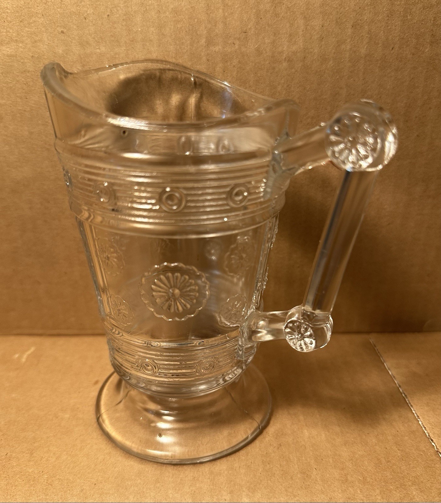 EAPG Bryce Bros, Glass Rosette Magic Pattern Creamer 1880s – 1890s