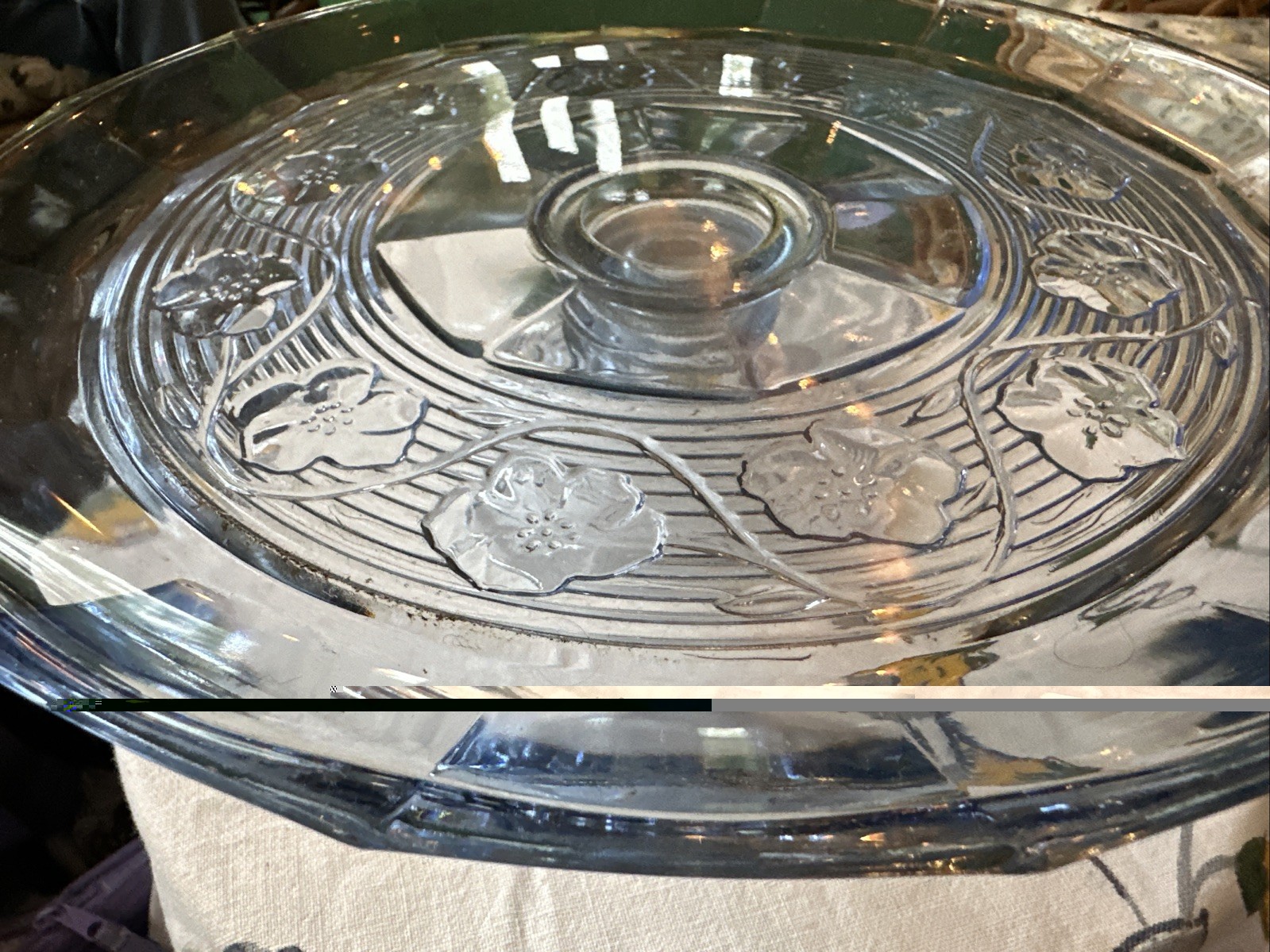Vtg Anchor Hocking Avalon Blue Glass Pansies Pedestal Cake/Serving Plater 11.75”