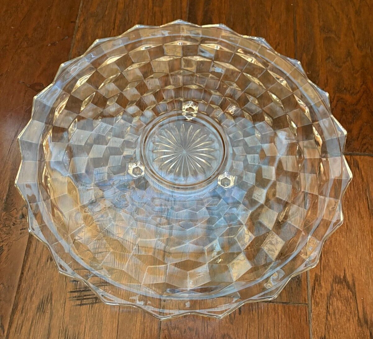 Fostoria American Cubist Hexagon Footed Cake Plate Server Clear 12.5″ EUC
