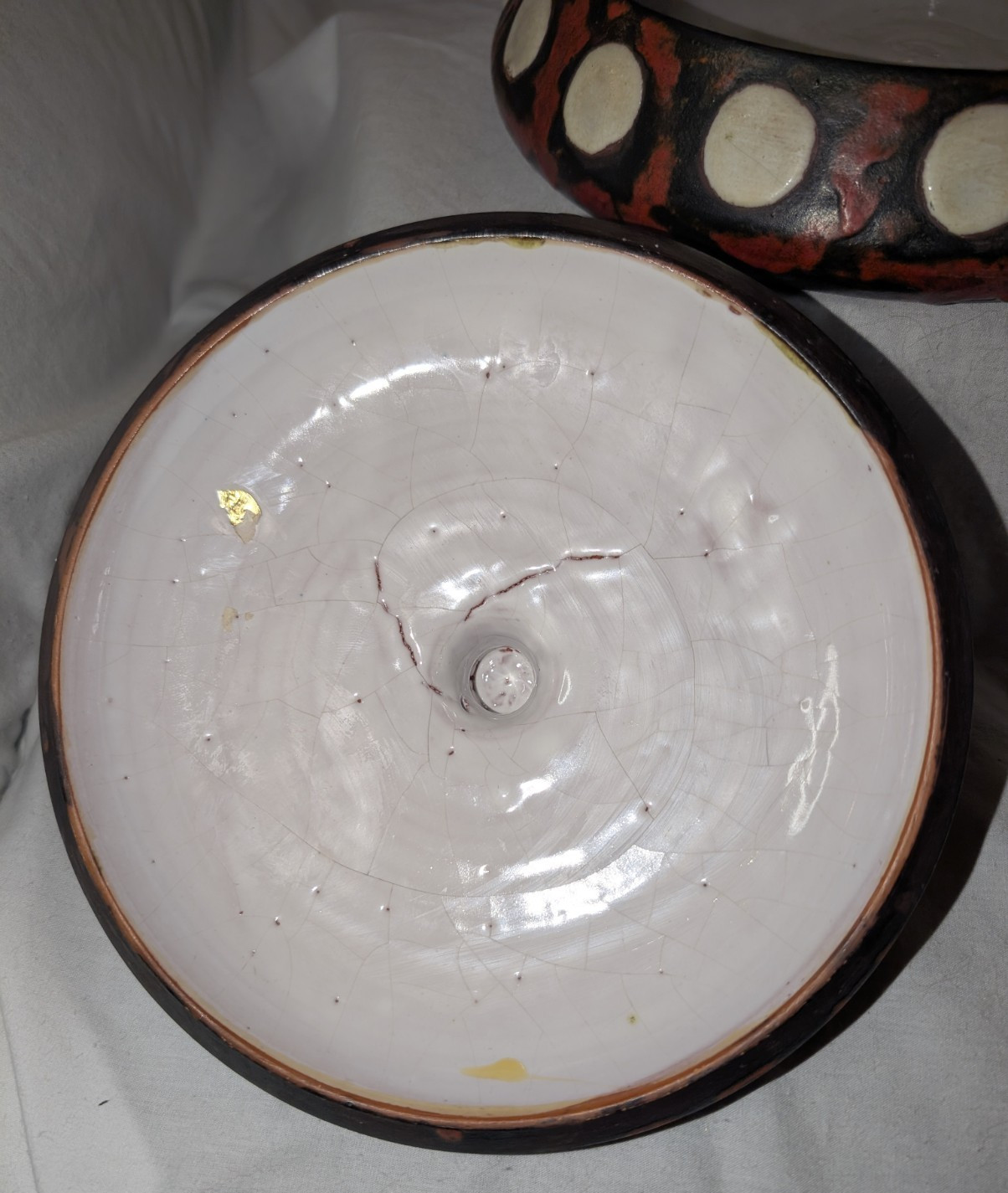 Ceramica Jardim Curitiba Red, White & Black Glazed Pot/Container w/ Lid