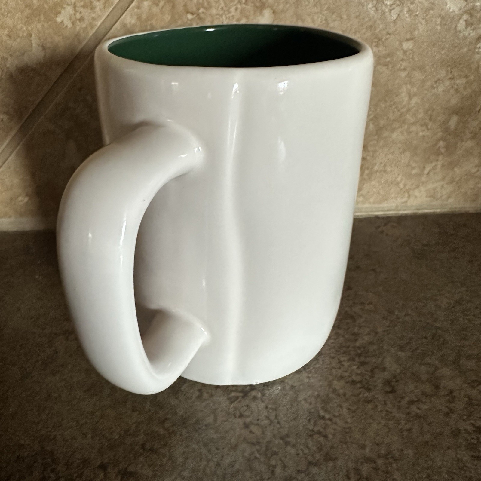 Rae Dunn Christmas Mug “Oh Snap!” Green Interior Winter Santa