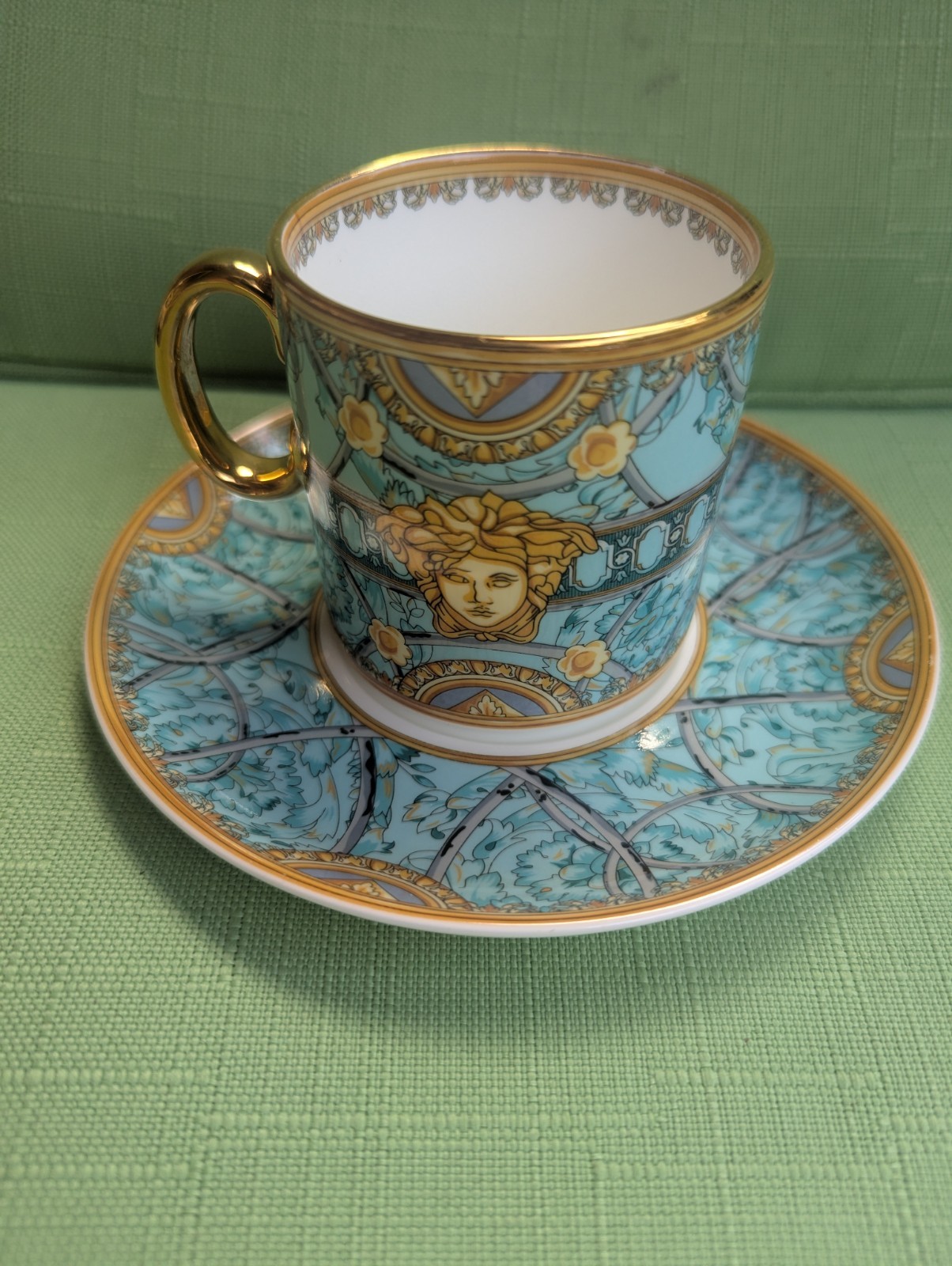 Versace Rosenthal Scala Palazzo Verde Coffee Cup and Saucer