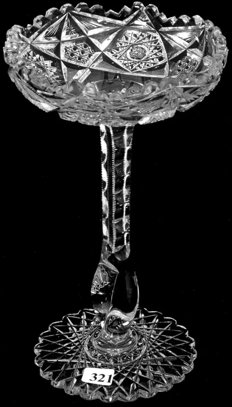 AMERICAN BRILLIANT CUT GLASS 10″ TWIST STEM COMPOTE / ATTRIB: LIBBEY C.1900-1910