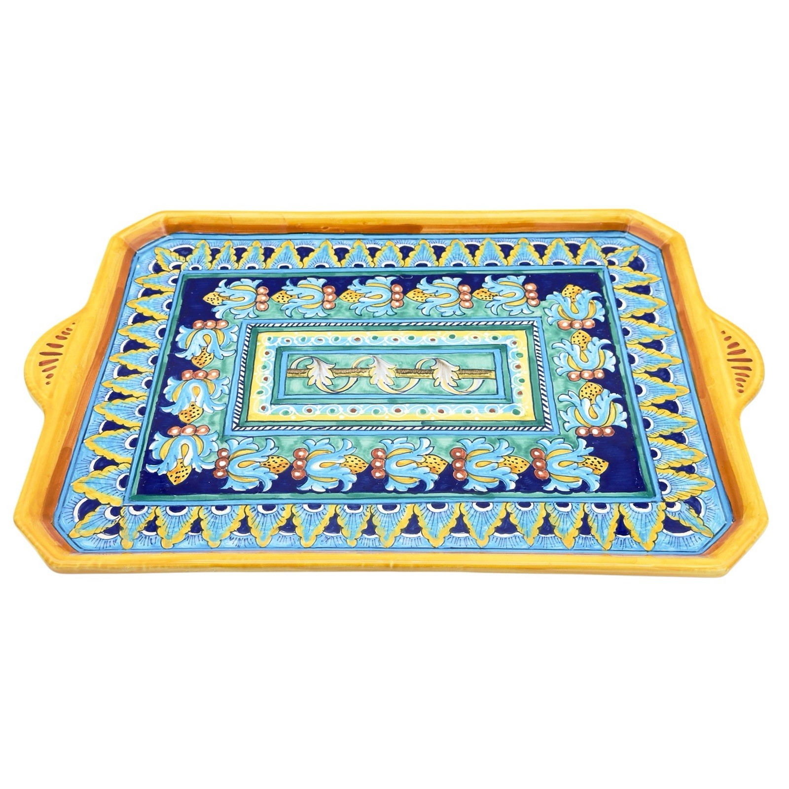 Italian Deruta Majolica Pottery Platter Hand Painted Rectangular Serving Tray