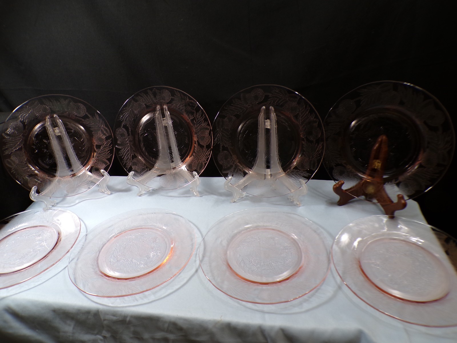 Set of 8 Macbeth Evans Pink Depression Glass Thistle Luncheon Plates 7 7/8″ Wide
