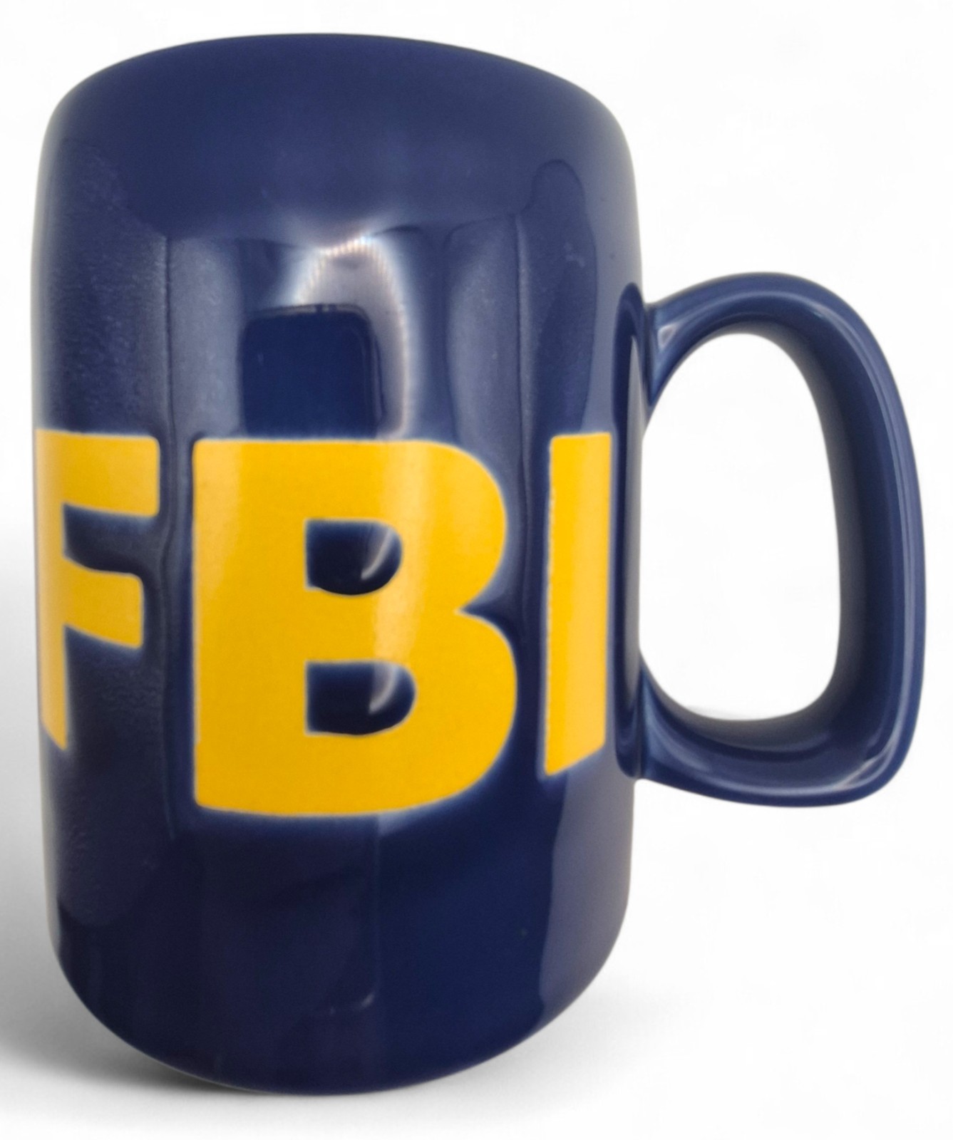Vintage Waechtersbach Germany FBI Logo Coffee Mug Cobalt Blue Yellow Ceramic HTF