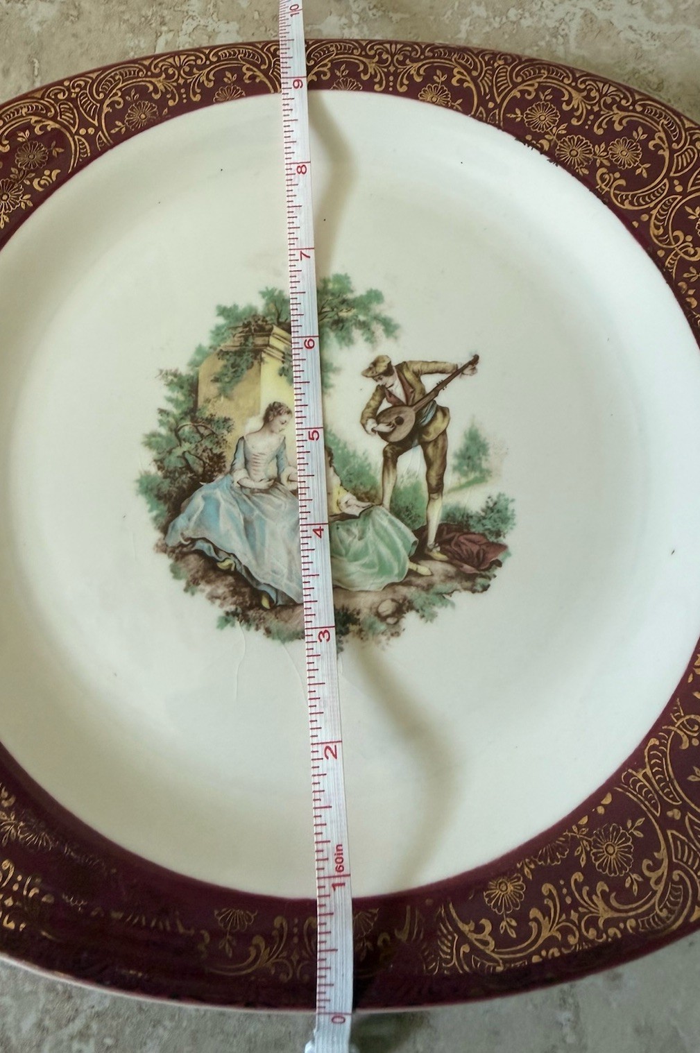 Vintage Sebring Pottery Serenade Burgundy T-S284 22K Gold Handled Platter USA