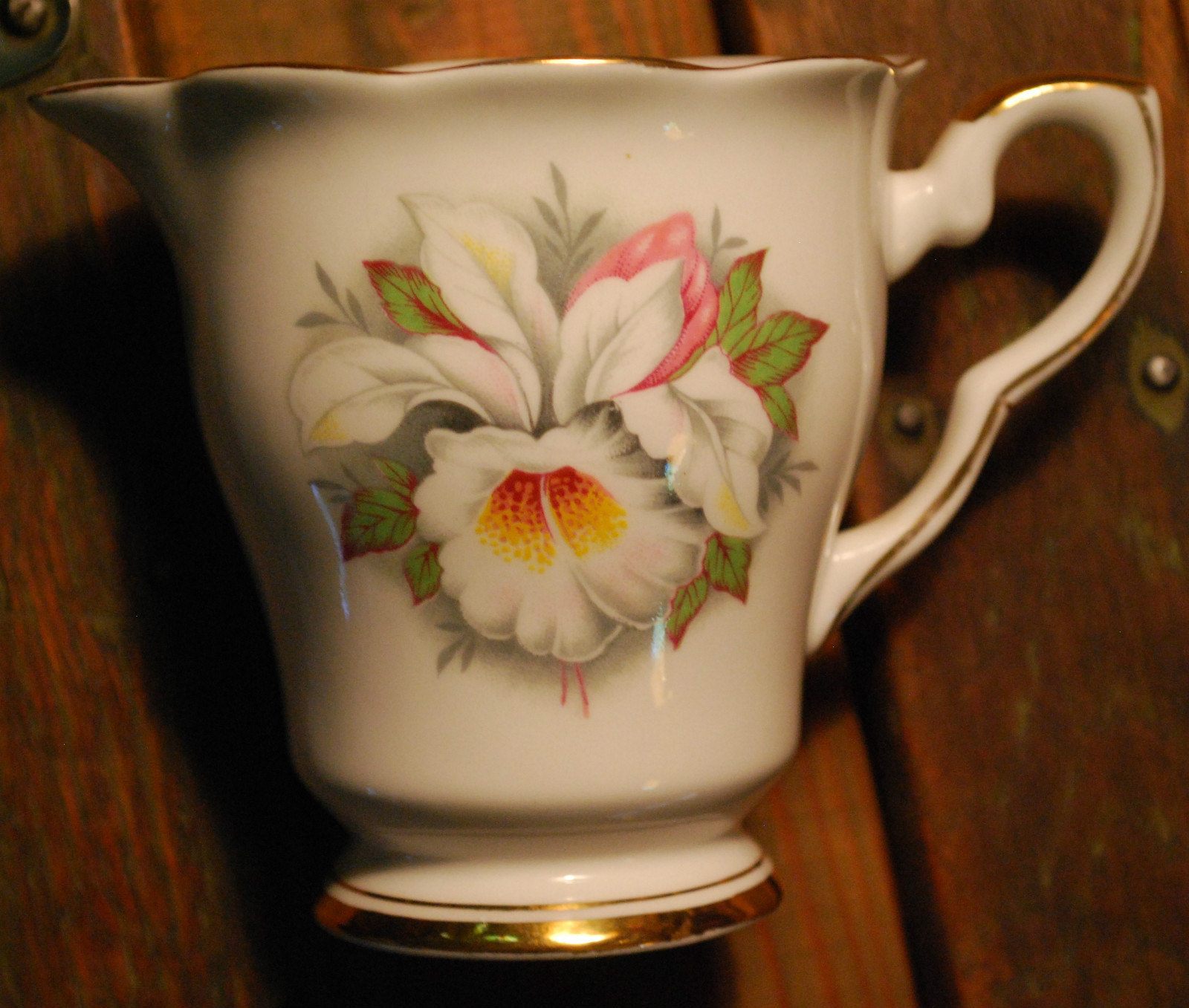 RARE “White Lady” Vintage Creamer PINK W ORCHID FLOWER Royal Stafford England