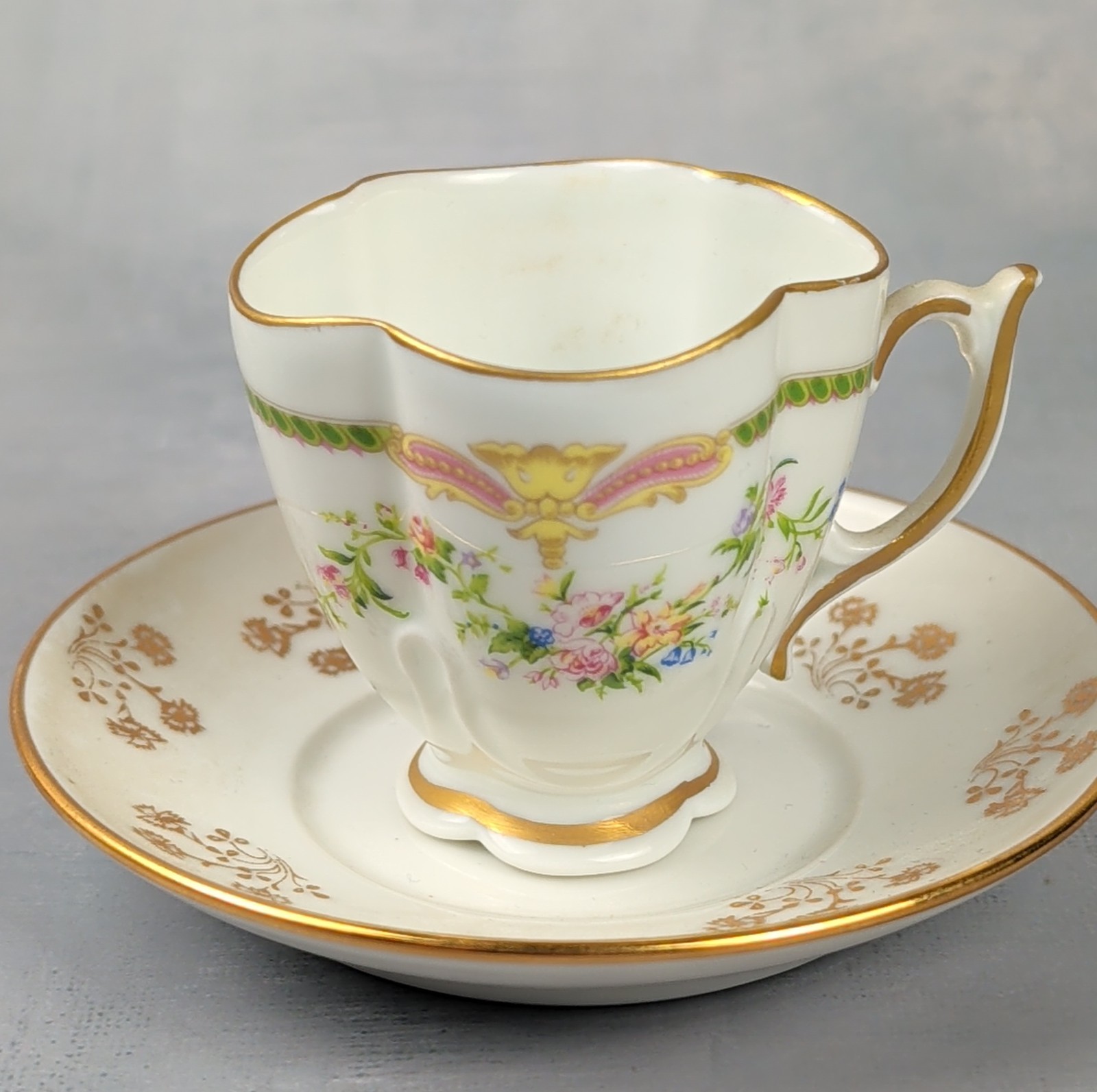 Blakeman & Henderson Limoges France Demitasse Cup Saucer Floral Gilt c1900