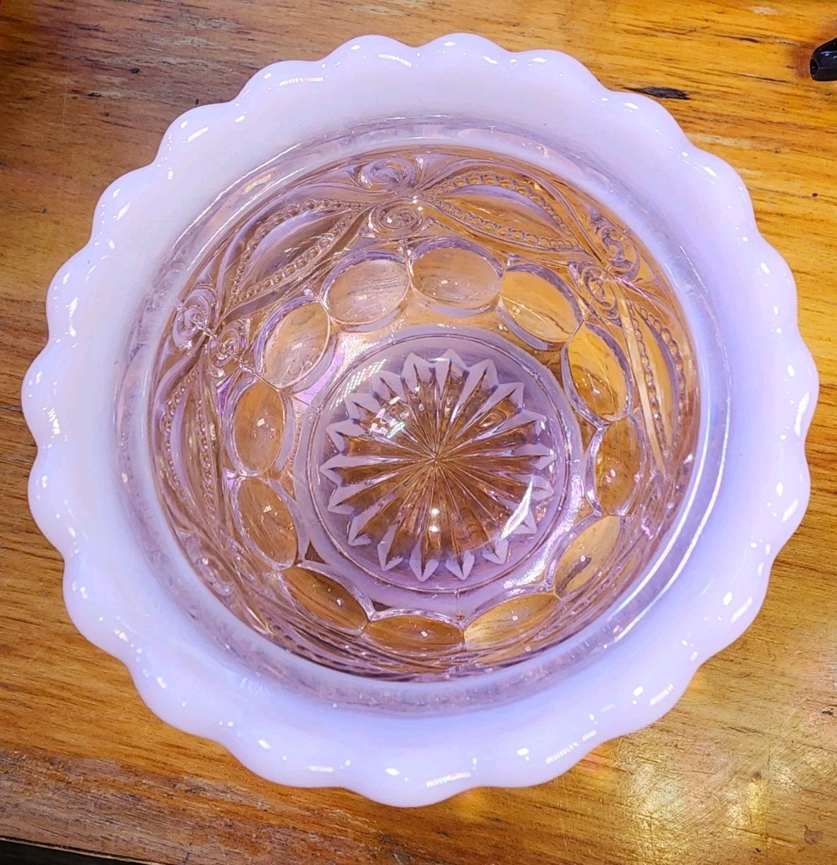 Mosser Eye Winker Pink Opalescent Honey Jar & Dipper Ohio USA Gift Sugar