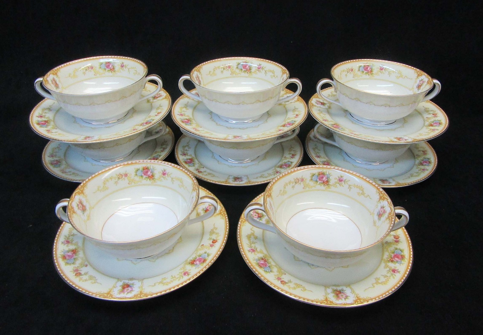 Vtg. Noritake Allure Cream Soup Bowl(s) w/ Liner(s) Pink Roses Mint Condition