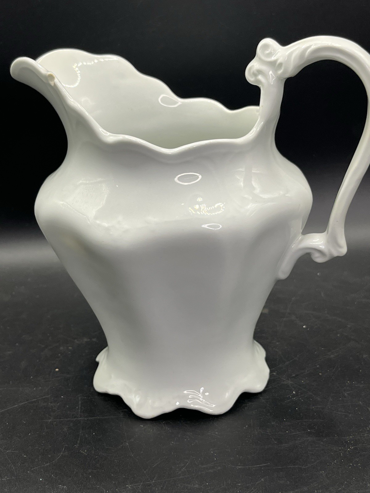 W.H. Grindley England White Ironstone Creamer/Pitcher Embossed Victorian, READ