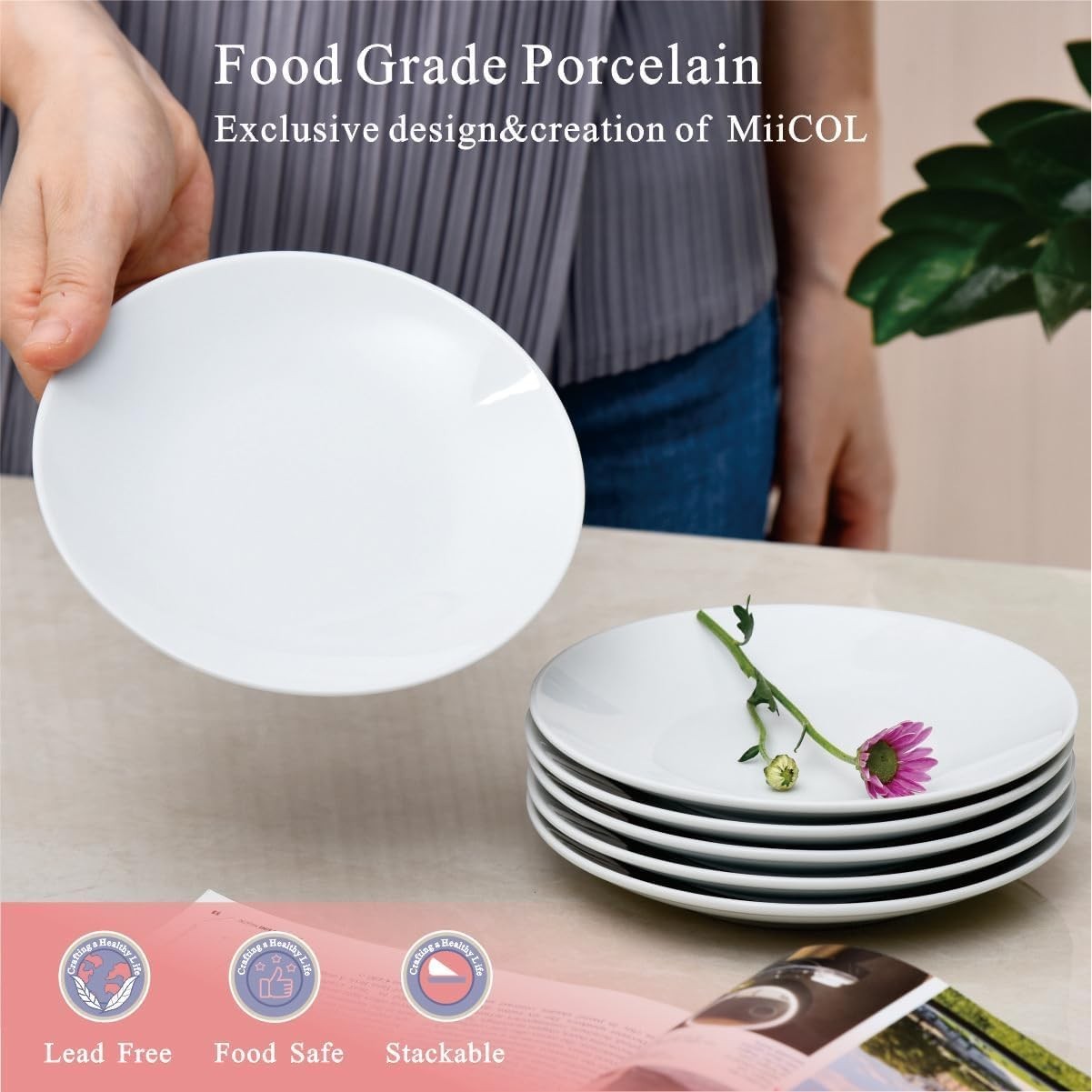 Elegant Set of 6 Ceramic 6-Inch Dessert Plates – Versatile White Appetizer Ware