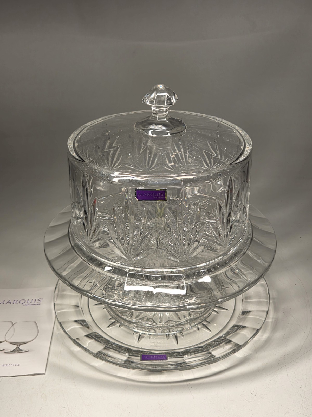 Marquis by Waterford Crystal 4 in 1 CASEY Medium Cake Plate Stand Dome With Box